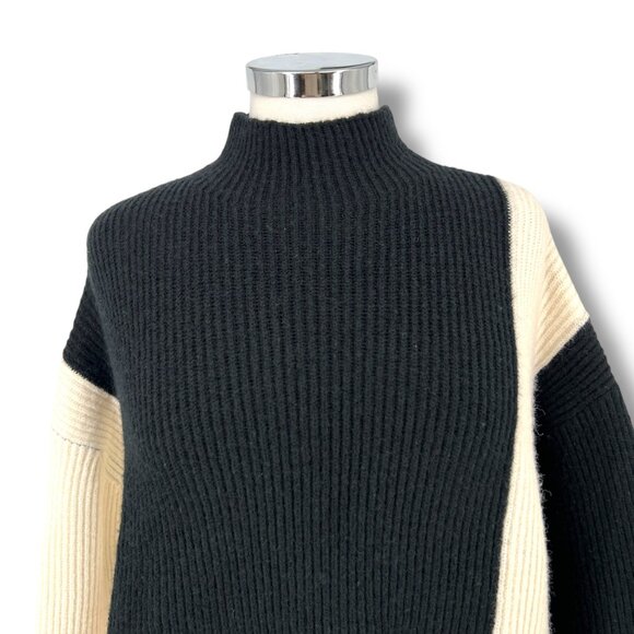 Commense Miss Paris Black White Colorblock Ribbed Knit Sweater Size Small - Picture 2 of 16